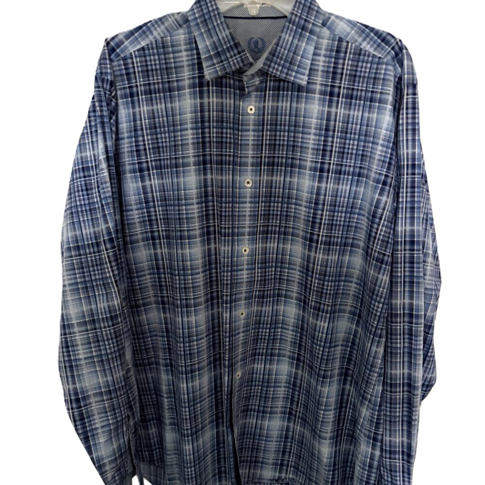 Bugatchi Uomo Blue Plaid Men's Shirt